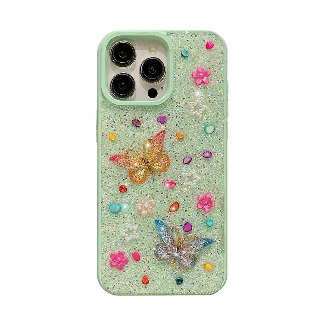 iPhone 15 Pro Max/iPhone 14 Pro Max Butterfly and Diamond Bling Case Green